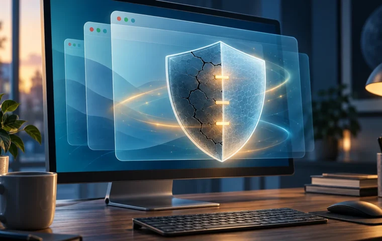 Conceptuele illustratie van een computerbrowser en een deels gerepareerd digitaal schild