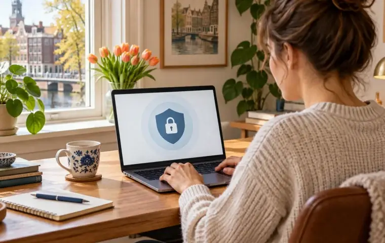 Illustratie van iemand die thuis op een laptop een abstract beveiligd inlogscherm bekijkt, zonder echte DigiD-interface