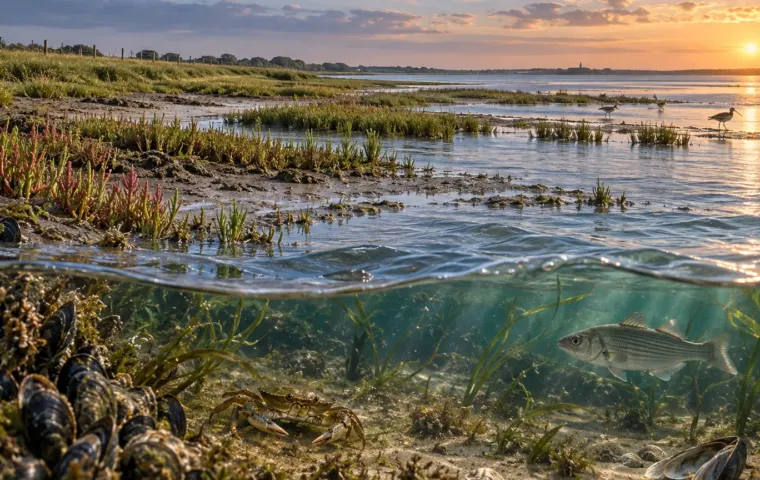 Doorsnede van een kustestuarium met stijgend zeewater en verschillende zeedieren in nieuw ondiep leefgebied