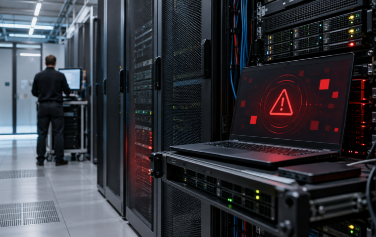 Serverruimte met waarschuwing voor een actief misbruikt beveiligingslek