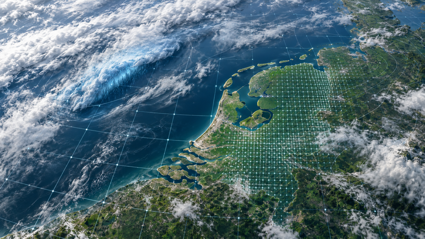 Illustratie van fijnmazige weersgegevens boven Nederland