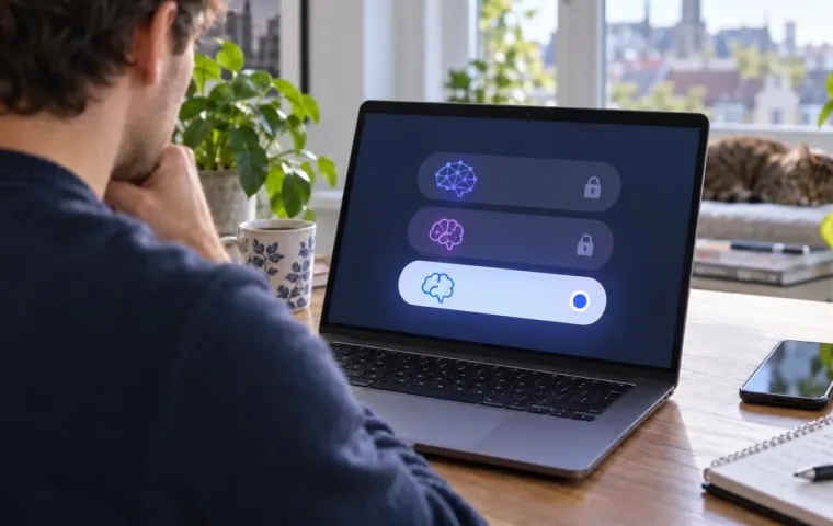 Een gebruiker kijkt op een laptop naar een conceptuele modelkeuze waarvan nog één optie beschikbaar is