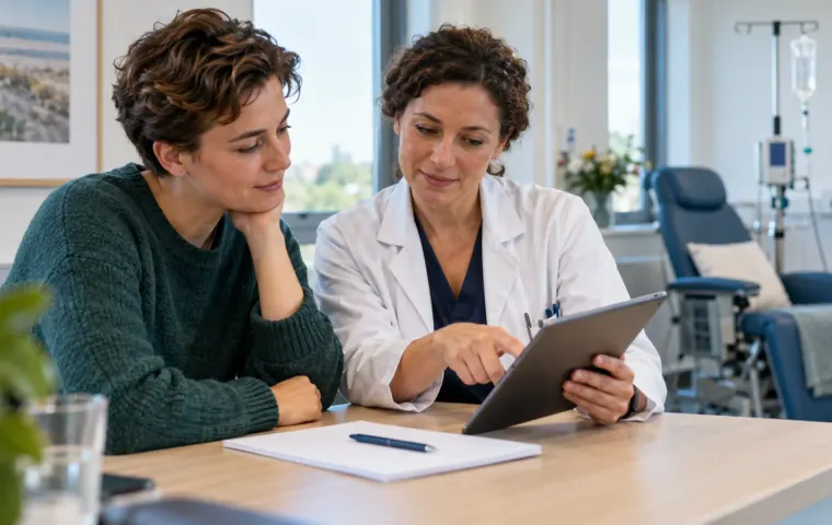 Patiënt bespreekt met een hematoloog een behandelplan in een lichte ziekenhuiskamer.