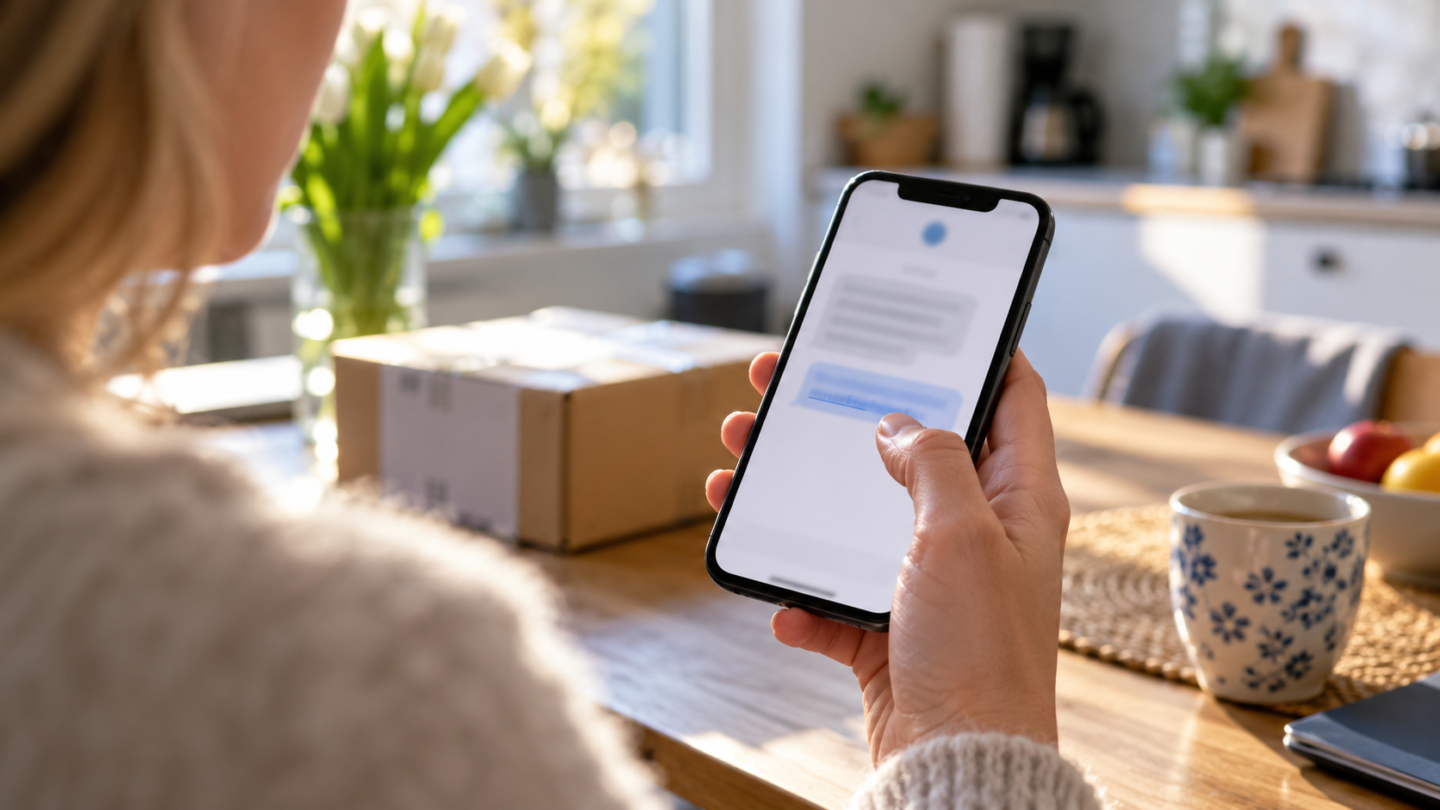 Persoon aarzelt drie seconden voordat die op een verdacht bericht op een smartphone tikt.