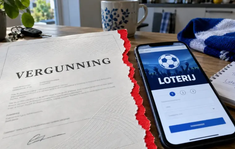 Een generieke vergunning naast een smartphone met een fictieve voetballoterij, gescheiden door een rode scheurrand