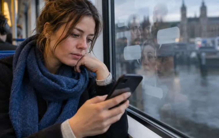 Nederlandse reiziger kijkt naar een smartphone terwijl weerspiegelingen in het raam online verbinding en verdeeldheid verbeelden