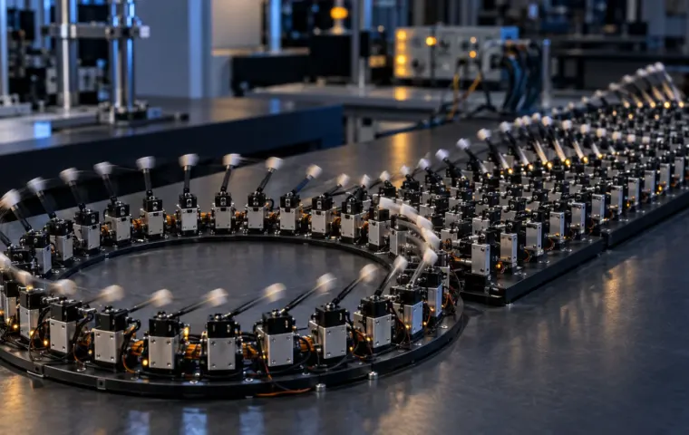 Een ring en raster van kleine mechanische modules die in een laboratorium samen een golfbeweging maken.