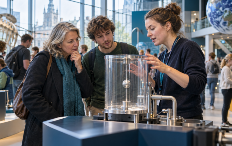 Bezoekers van een Nederlands wetenschapsmuseum bekijken samen een interactieve onderzoeksopstelling.